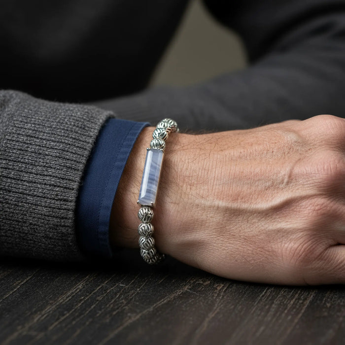 Blue Lace Agate - Silver Bracelet III (6mm) - Secondary Specimen