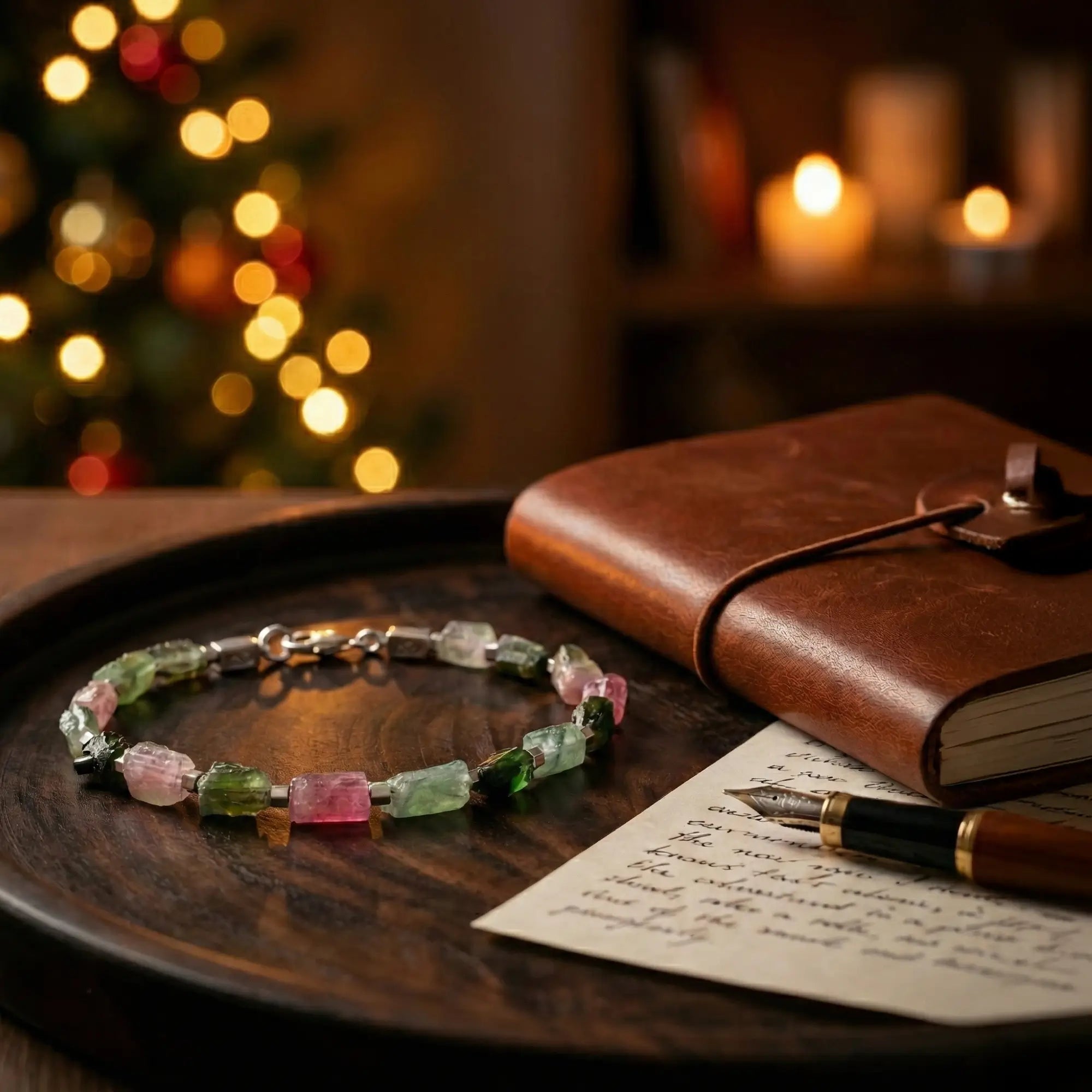 Raw Pink Green Watermelon Tourmaline Bracelet I (7-10mm)