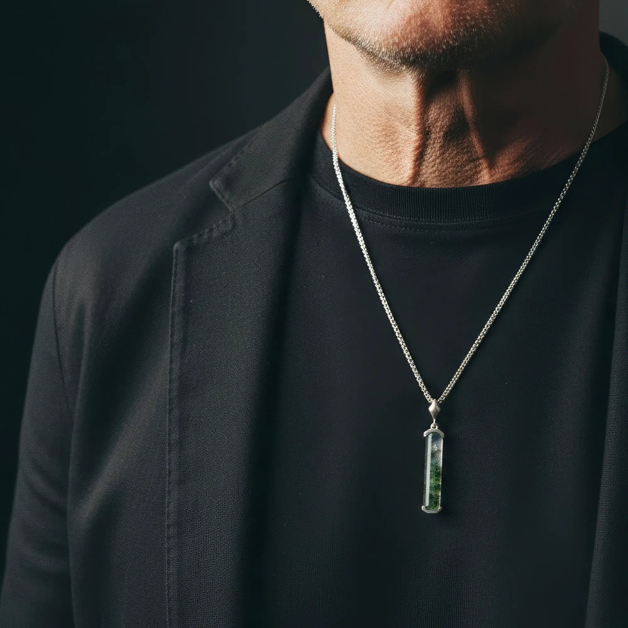 Moss Agate Silver Pendant