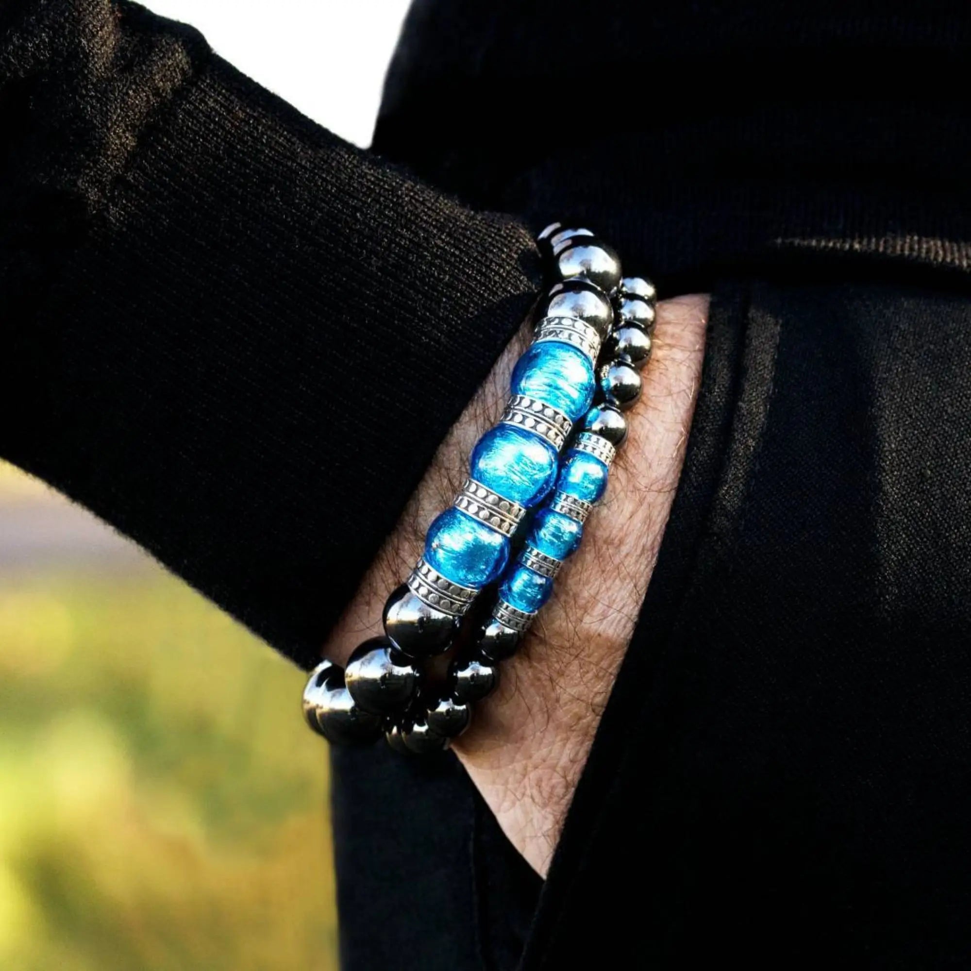 Blue Murano - Hematite  Bracelet V (8mm)