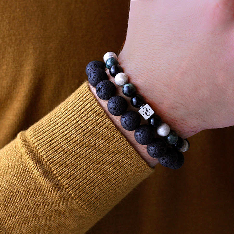 Classic Lava, 12mm, Silver bracelet (6837652062262)
