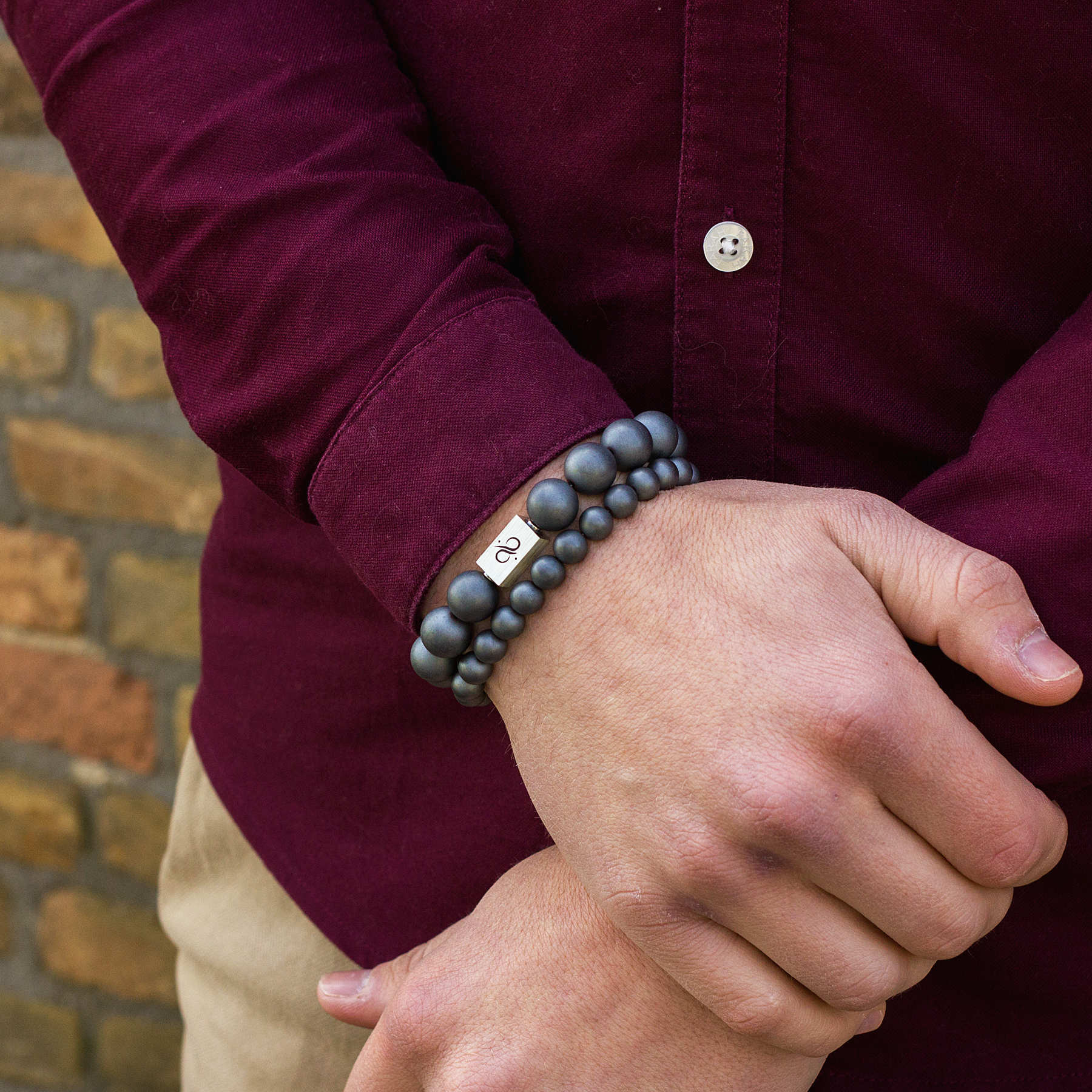 Classic Matte Hematite, 12mm, Silver bracelet (6837635743798)
