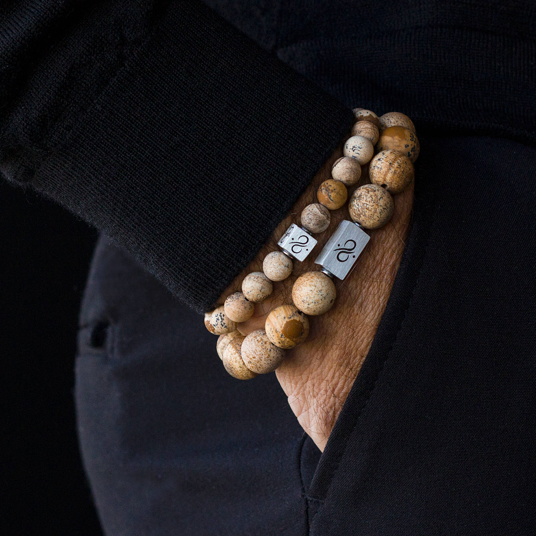 Classic Matte Landscape Jasper, 12mm, Silver bracelet (6837648130102)