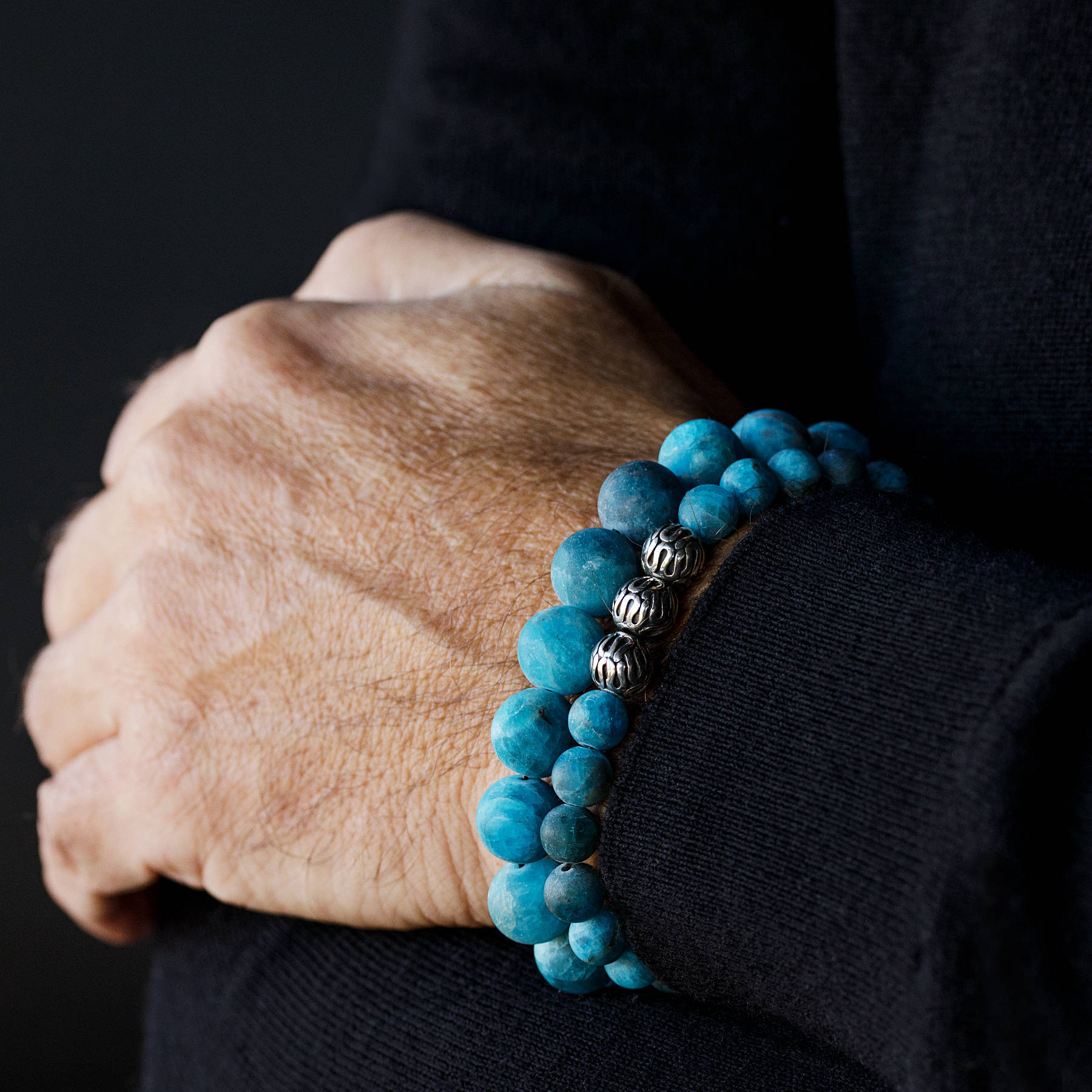Classic Matte Apatite, 12mm, Silver bracelet (6837631844406)