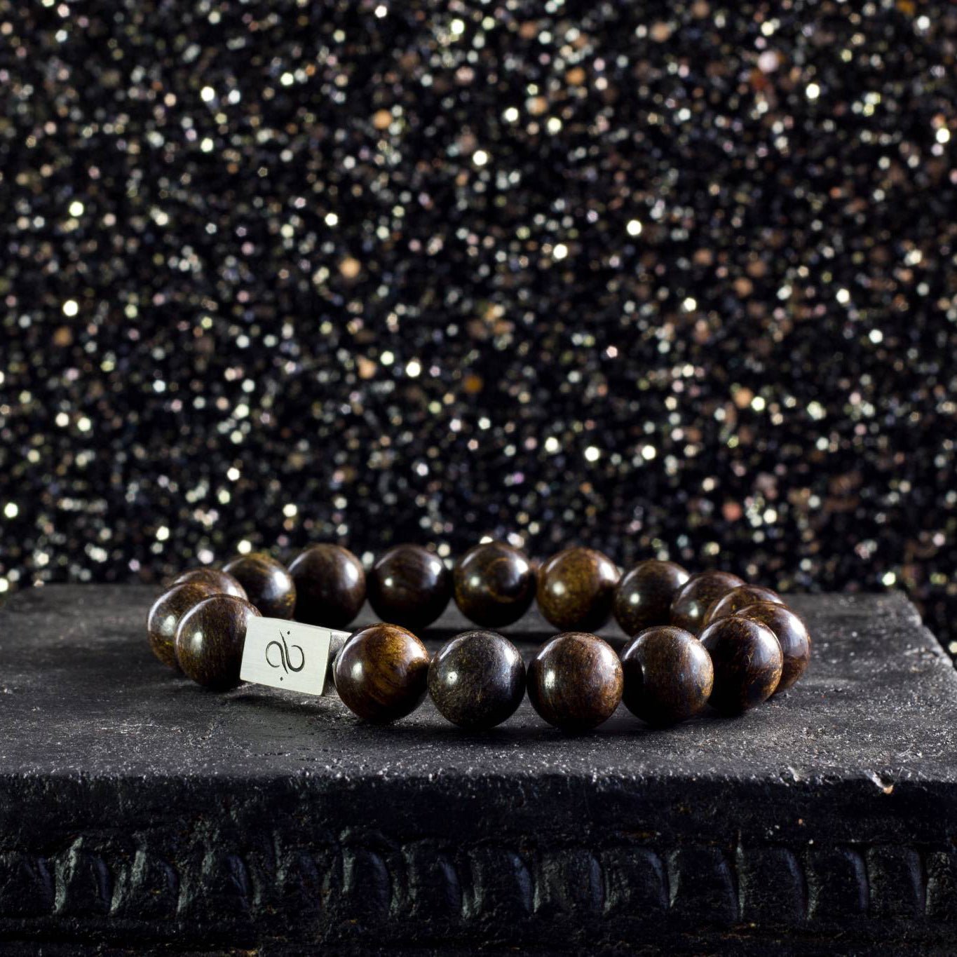 Classic Bronzite, 12mm, Silver bracelet (6837639479350)