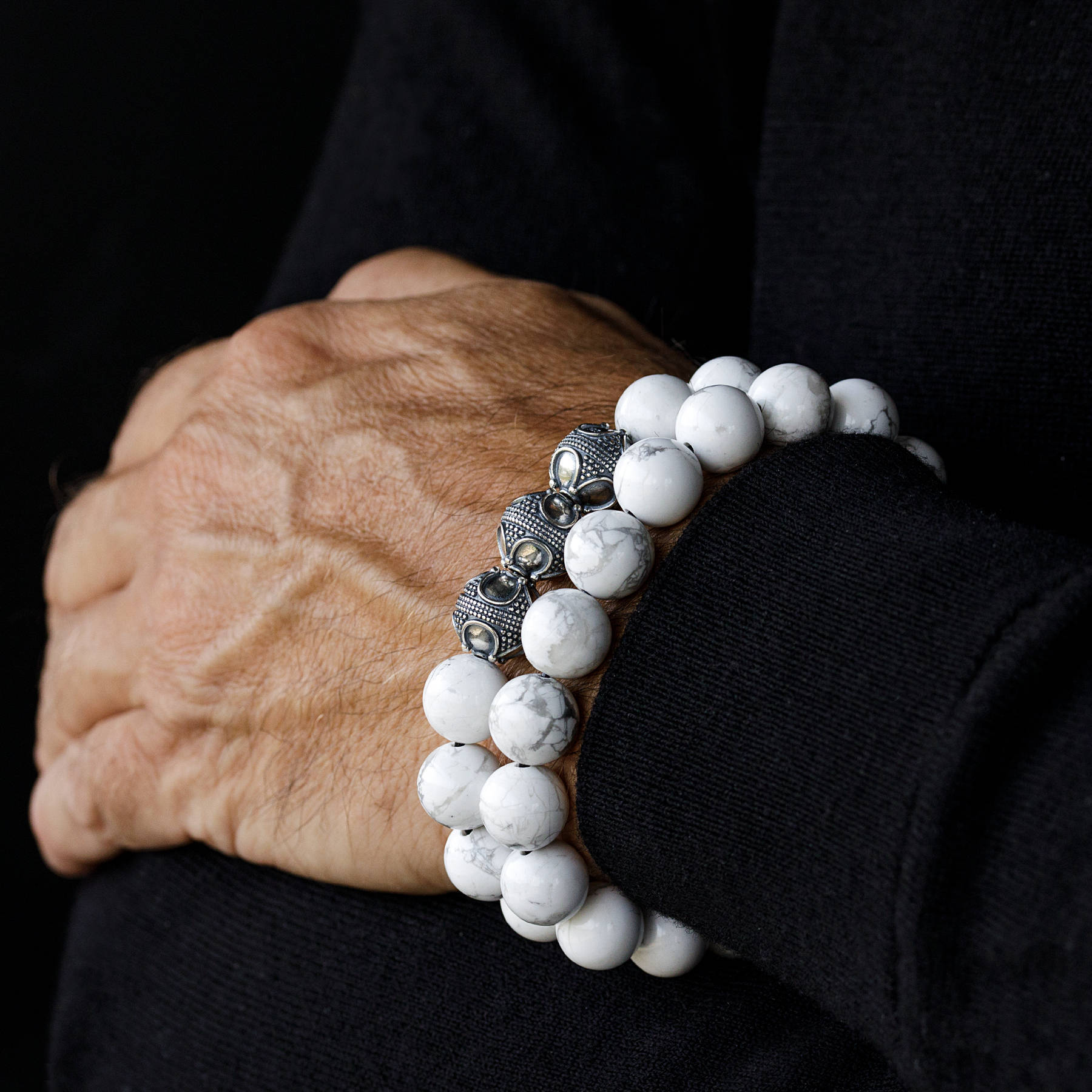 Classic Howlite, 12mm, Silver bracelet (6837651931190)