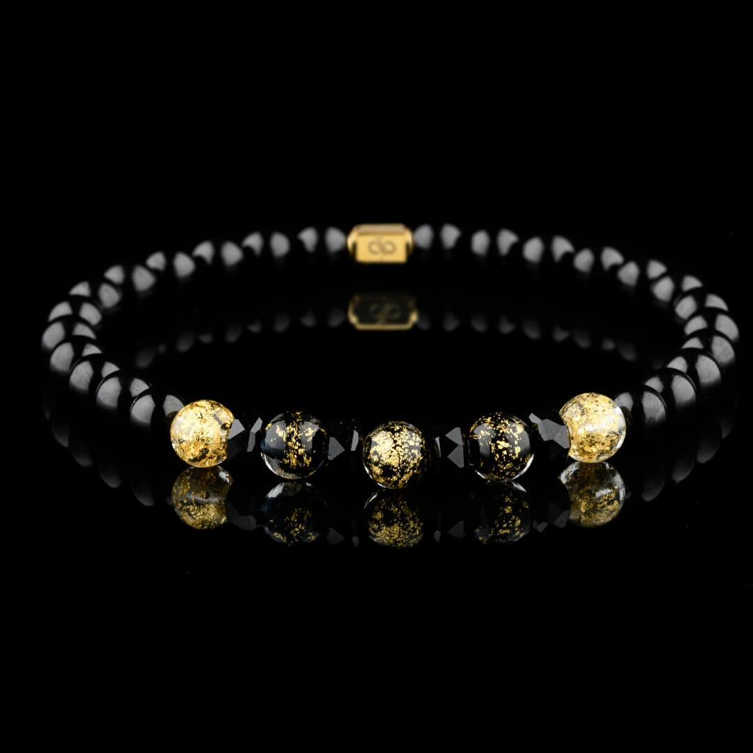 Goldenes Schwarzes Murano - Schwarzes Turmalin Gold Armband I (6mm)