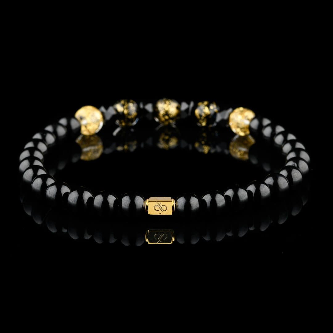 Murano Negro Dorado - Pulsera de Oro con Turmalina Negra I (6mm)