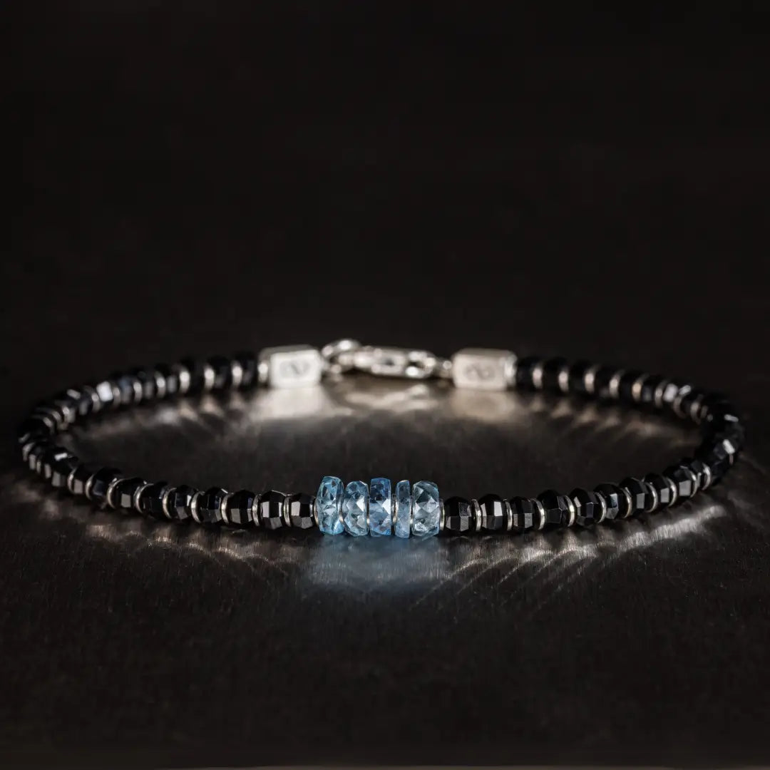 Black Spinel - Aquamarine Bracelet I (4-6mm)