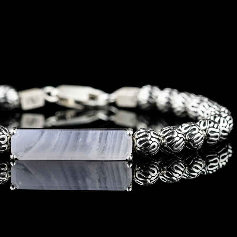 Blue Lace Agate - Silver Bracelet III (6mm) - Primary Specimen