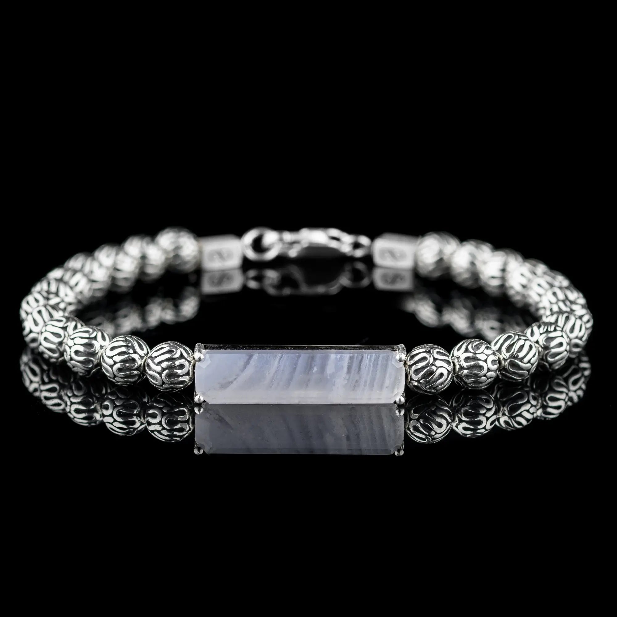 Blue Lace Agate - Silver Bracelet III (6mm)