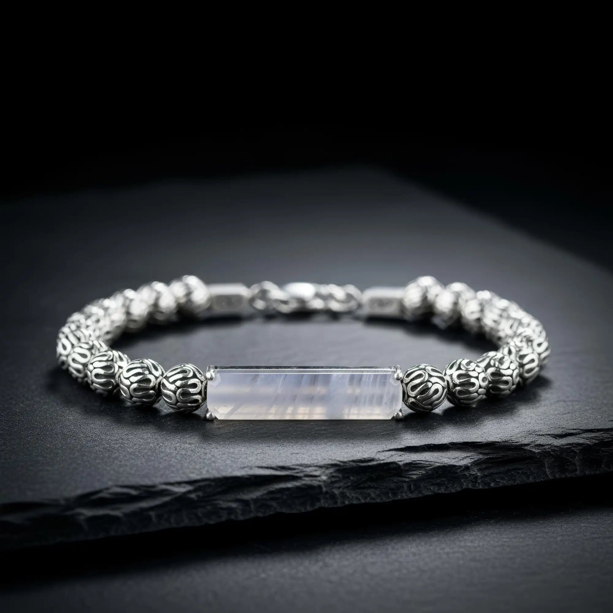 Blue Lace Agate - Silver Bracelet III (6mm)