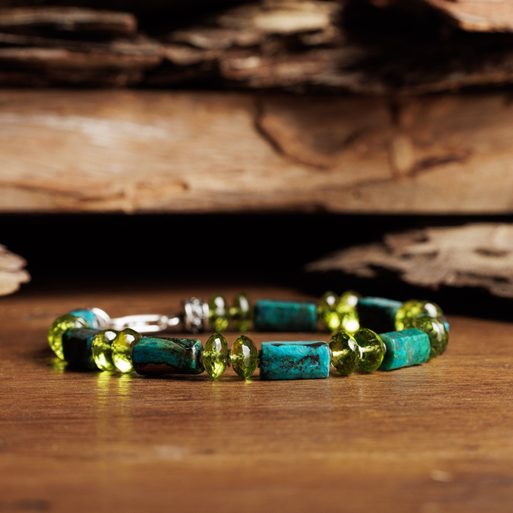 Chrysocolla Azurite - Peridot Bracelet I (6-8mm)