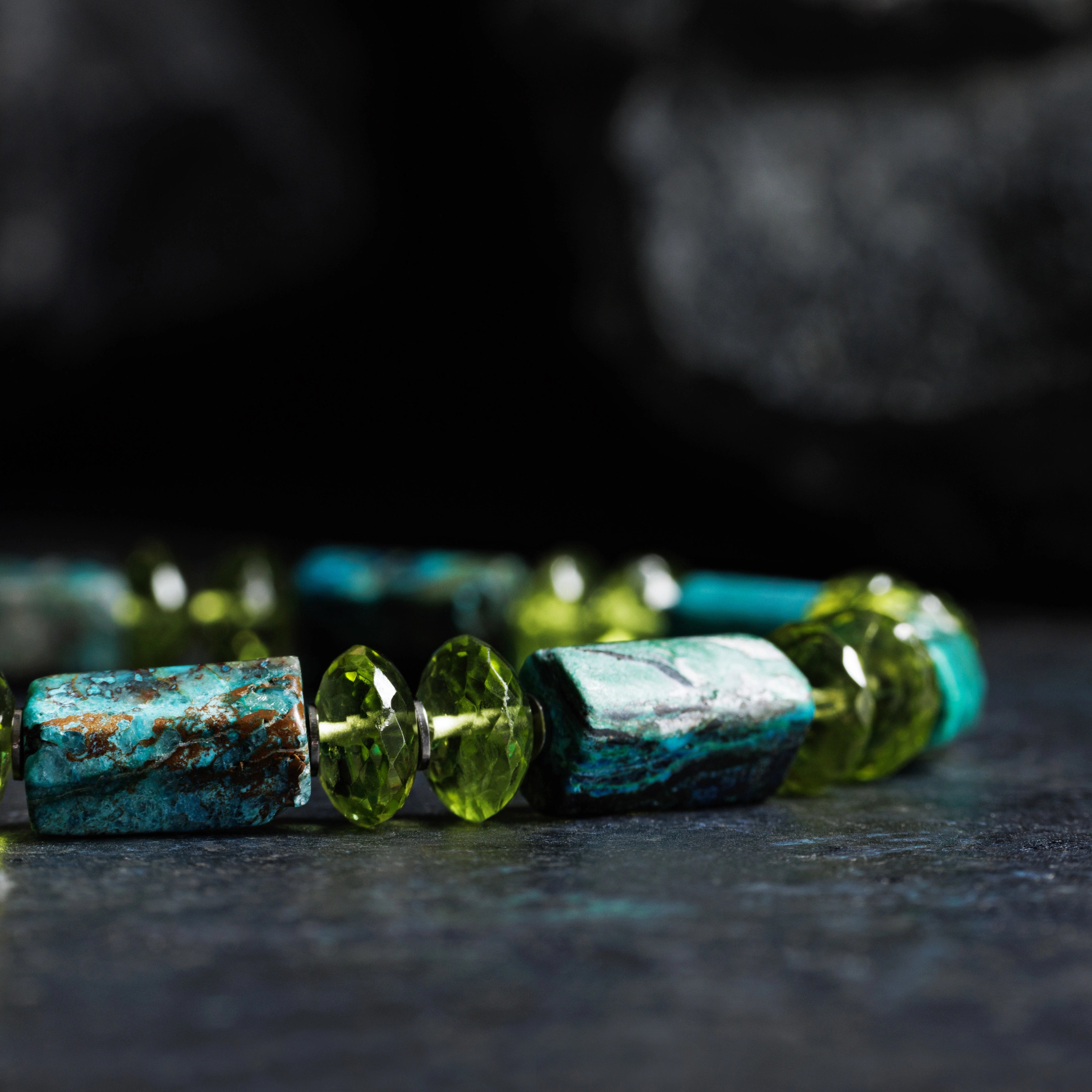 Chrysocolla Azurite - Peridot Bracelet I (6-8mm)