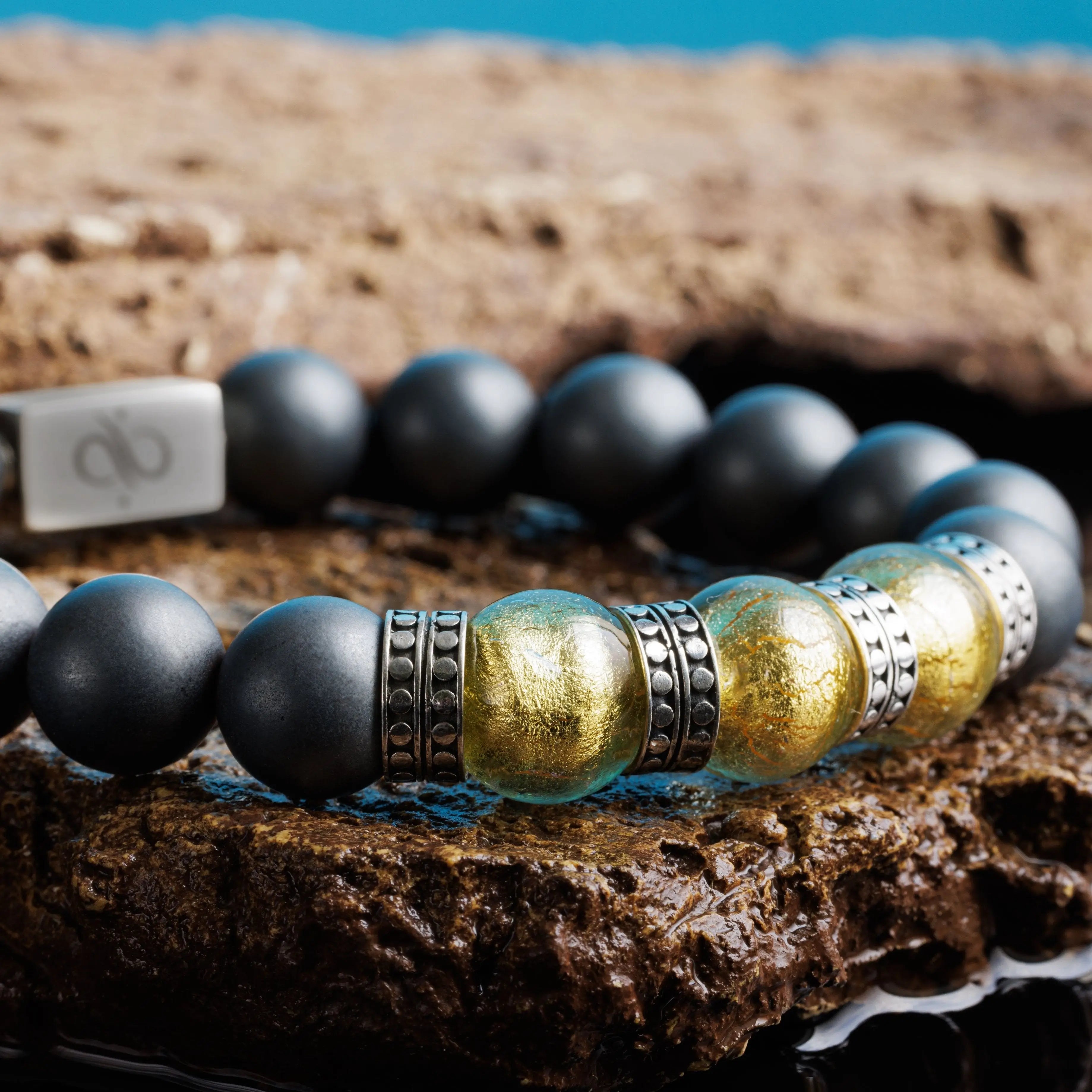 Golden Murano - Matte Hematite Bracelet I (12mm)