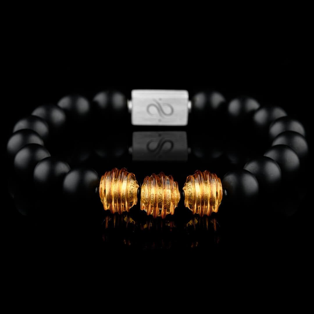 Goldener Topas Murano - Schwarzer Onyx Armband II (10mm)