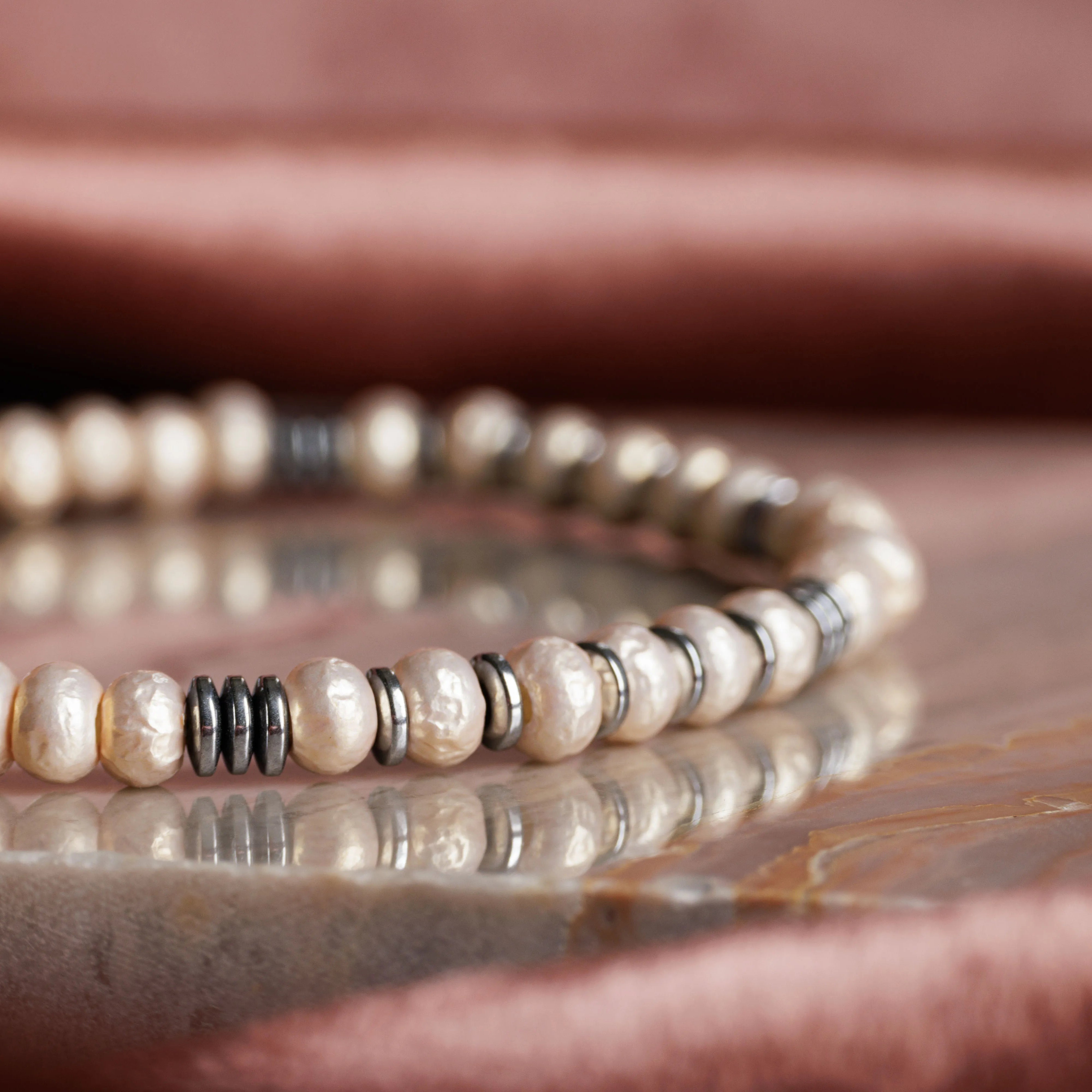 Hematite  - Pale Pink Bracelet I (4mm)
