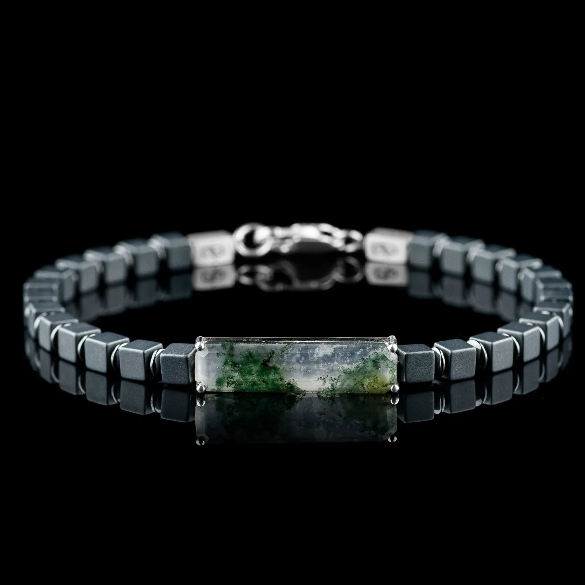 Moss Agate - Hematite Cube Bracelet I (4-6mm)