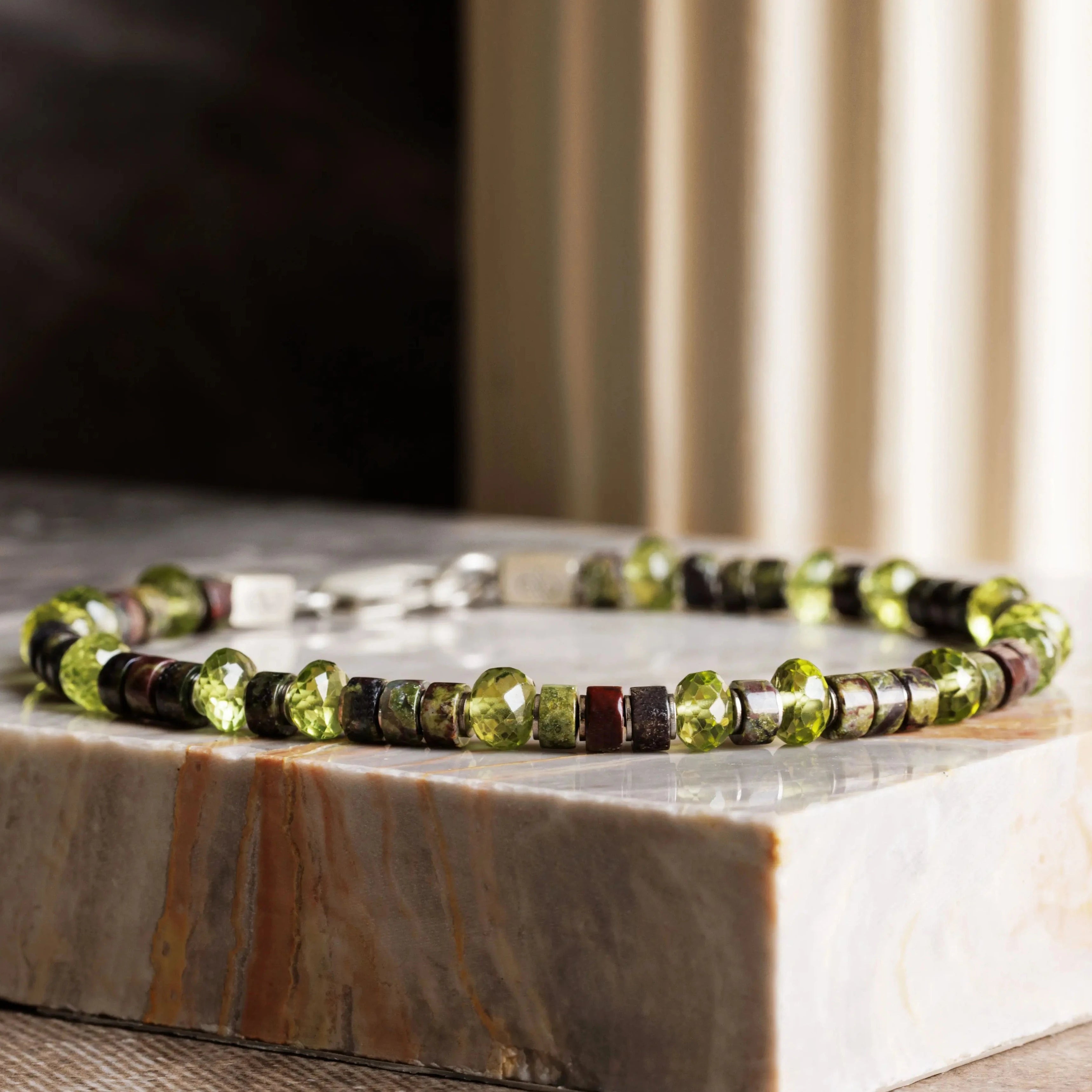 Peridot - Dragon Blood Jasper Bracelet I (4-5mm)