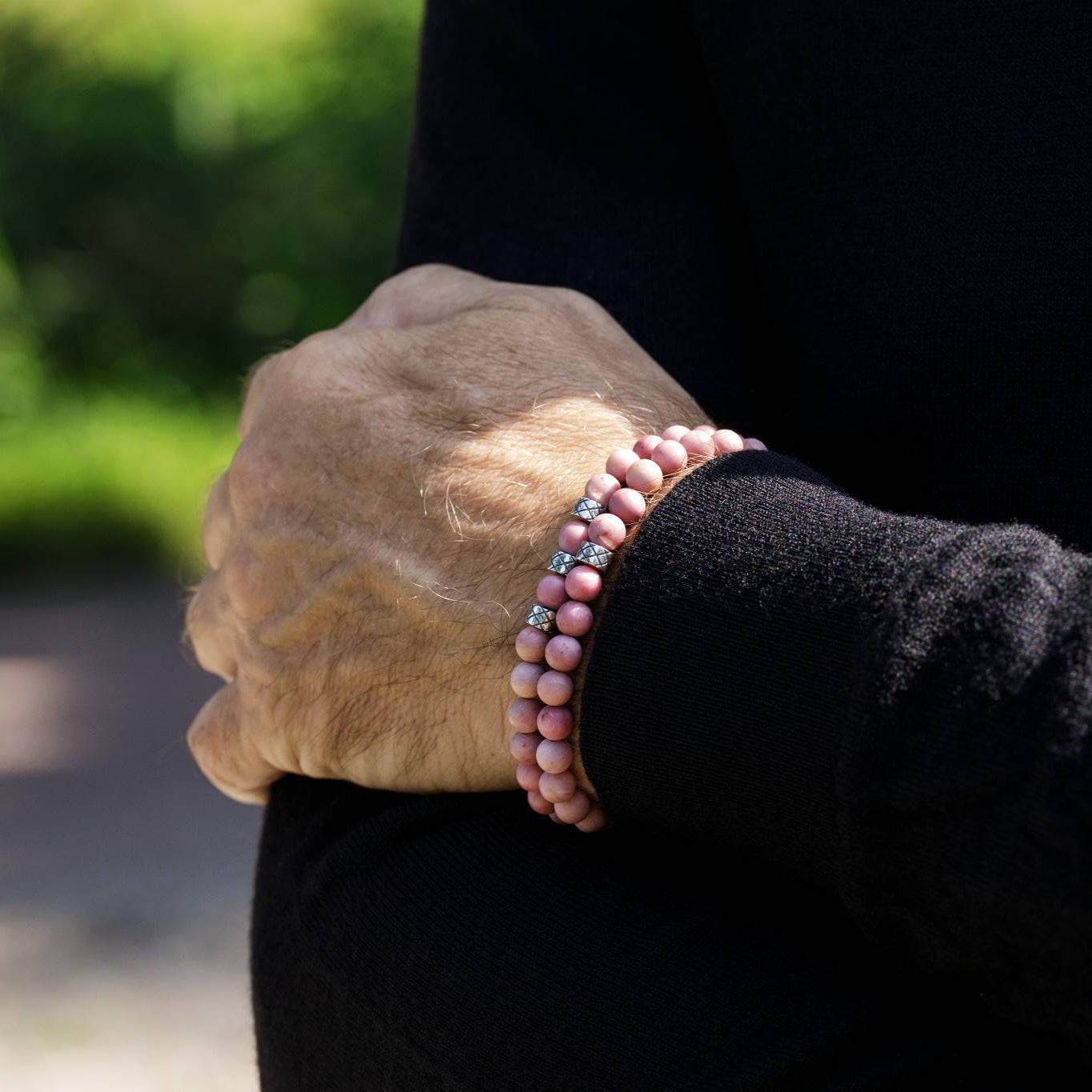 Abacus Matte Rhodonite, 6mm, Silver bracelet (2118659702838)