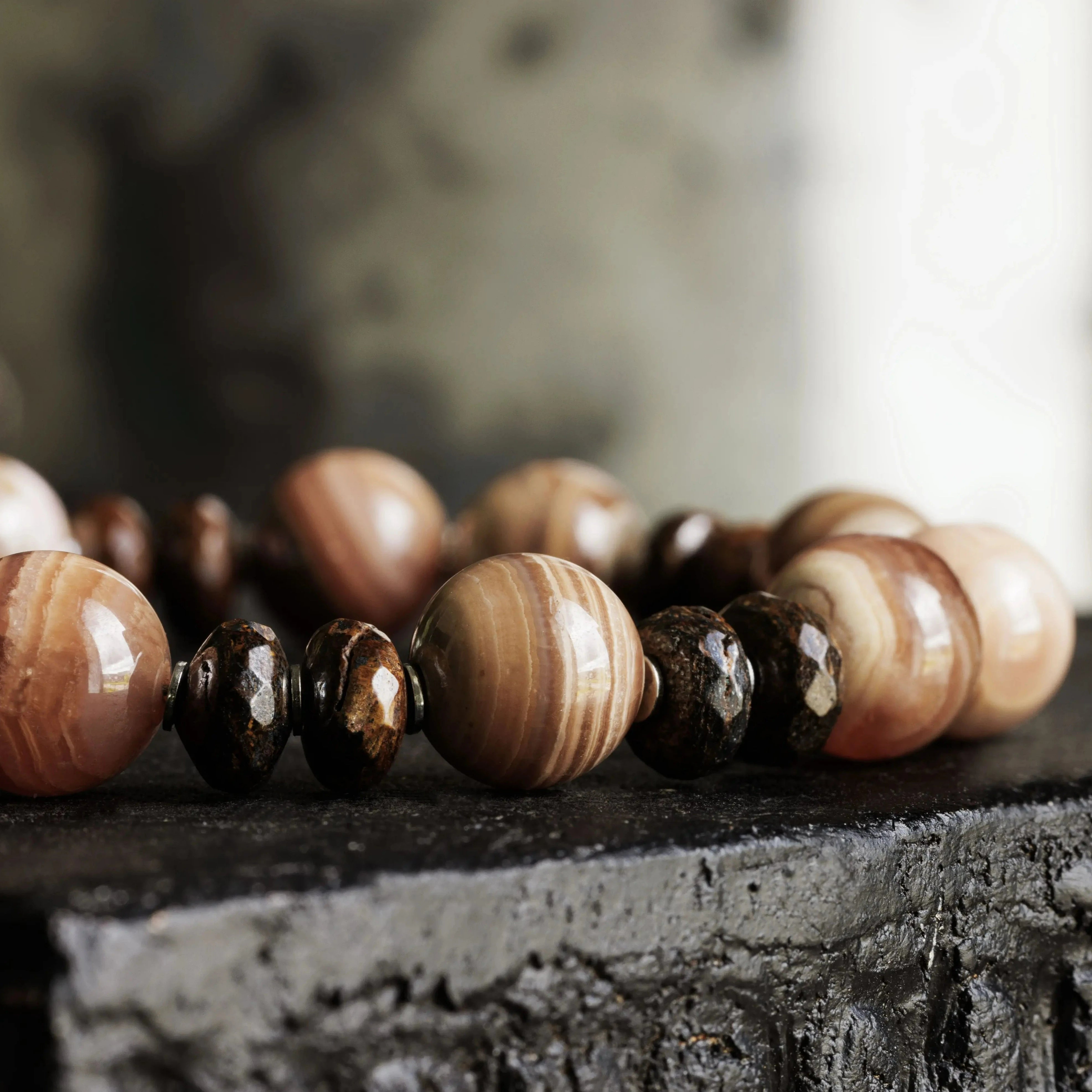 Chocolate Brown Rodochrosite - Bronzite Bracelet I (10mm)