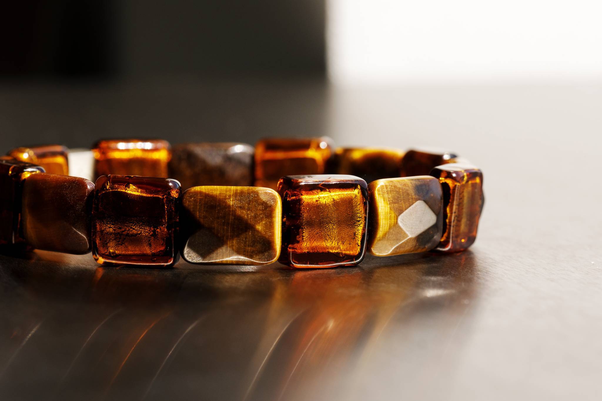 Particolare Ashlar Tiger Eye - Topaz, 14mm, Silver bracelet (6593967685686)