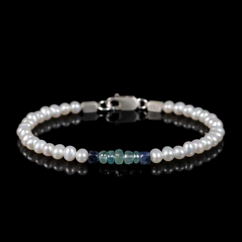 White Pearl - Emerald - Sapphire  Bracelet I (4.5-5mm)