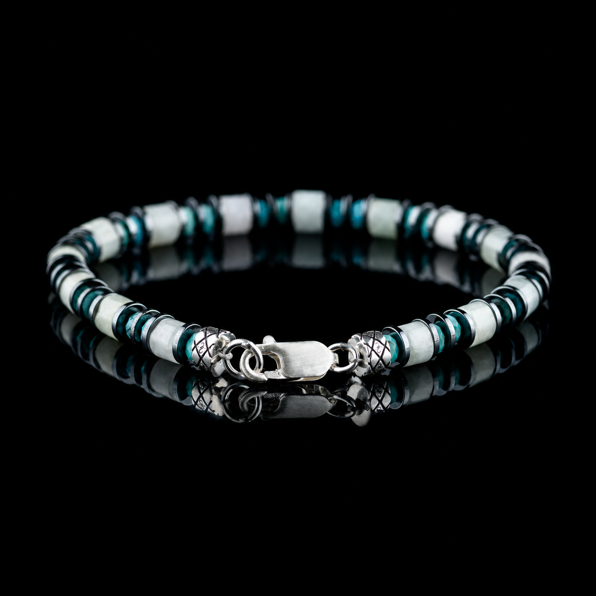 Burmese Jade - Turquoise Bracelet I, reverse view showing the 925 sterling silver clasp