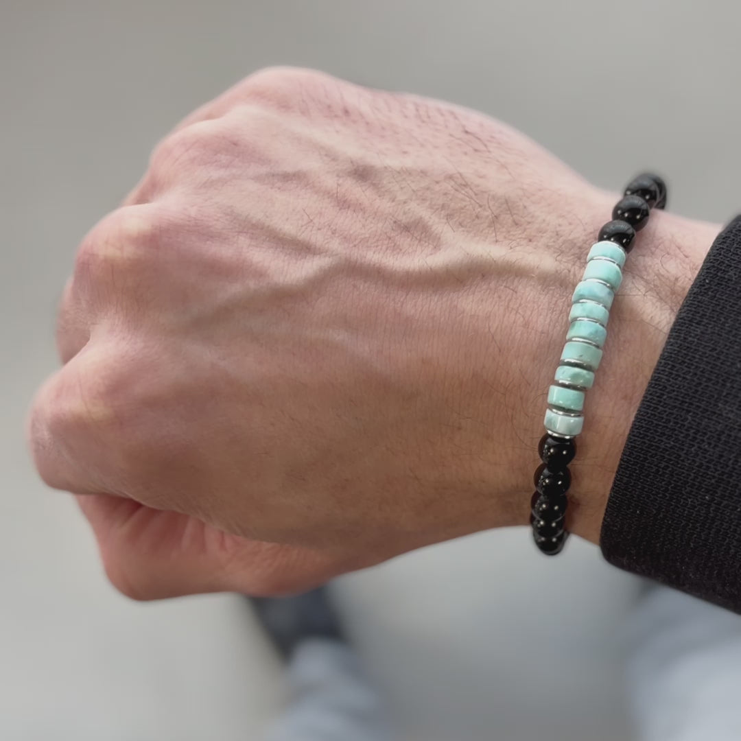 Blue Larimar - Black Tourmaline Bracelet II (6mm) video
