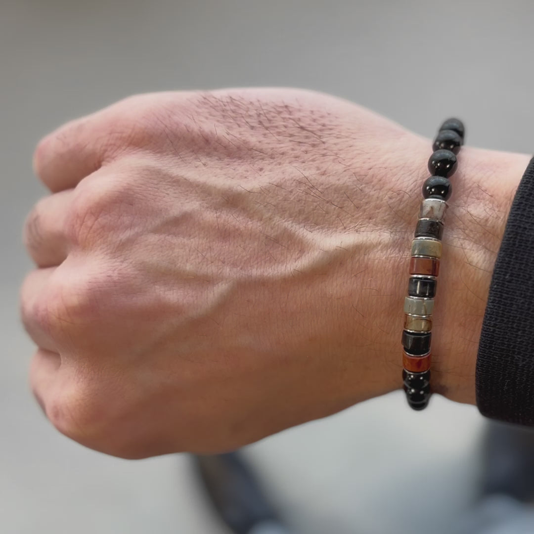 Red Creek Jasper/Blue Tiger Eye - Black Tourmaline Bracelet III (6mm) video