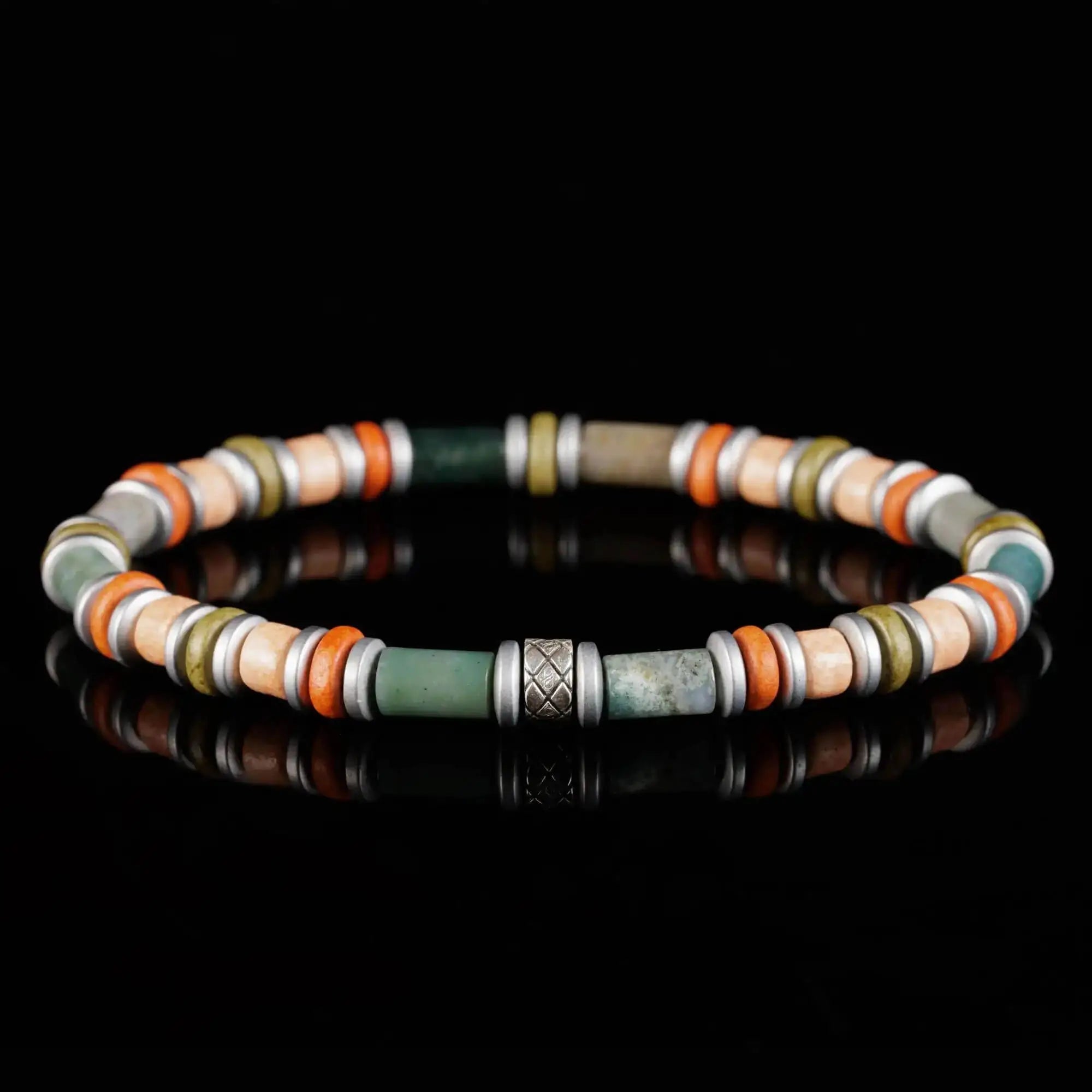 Grüner Achat - Grün/Orange/Pfirsich Armband I (6mm)