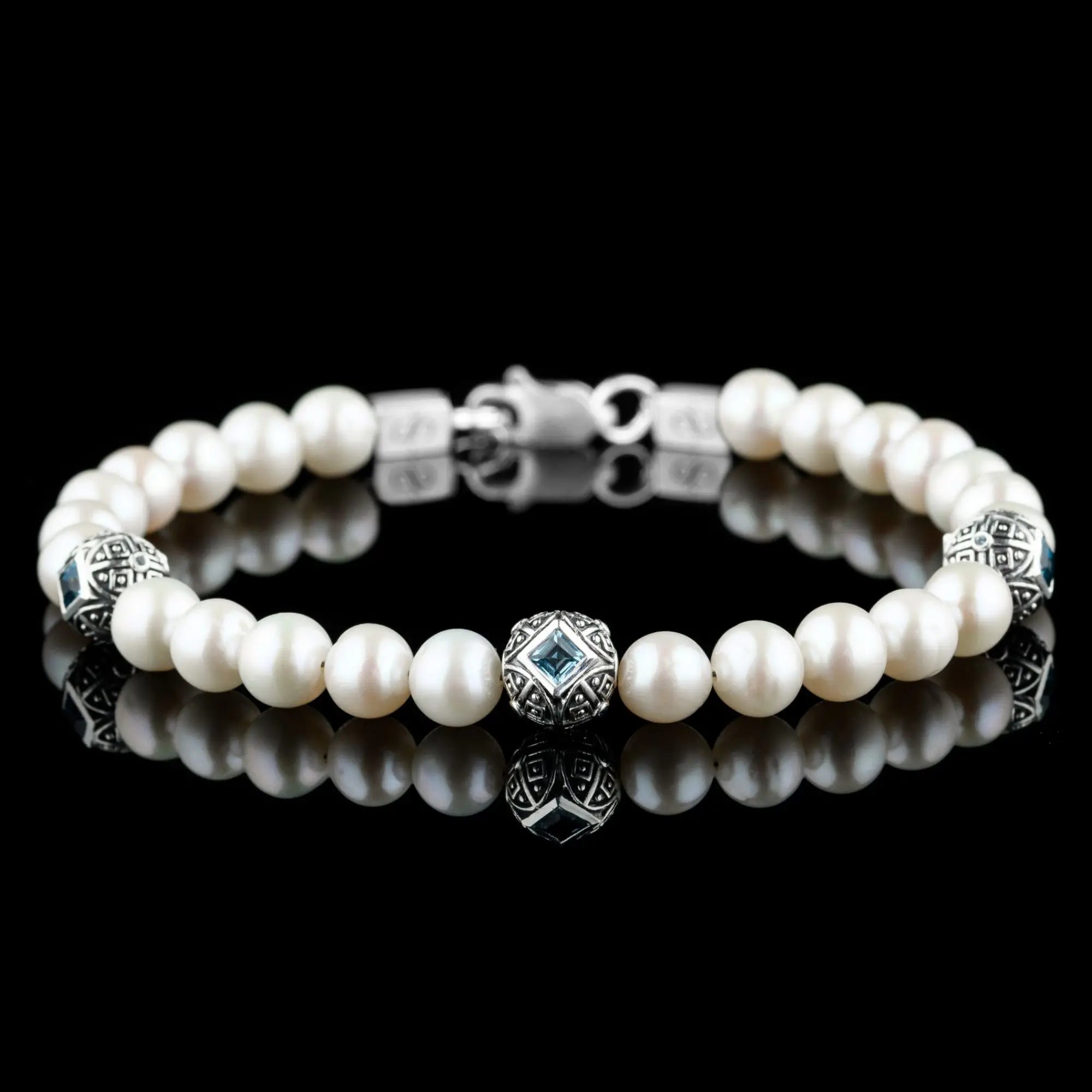 Paladin Swiss Blue Topaz - Pearl Bracelet II (8mm)