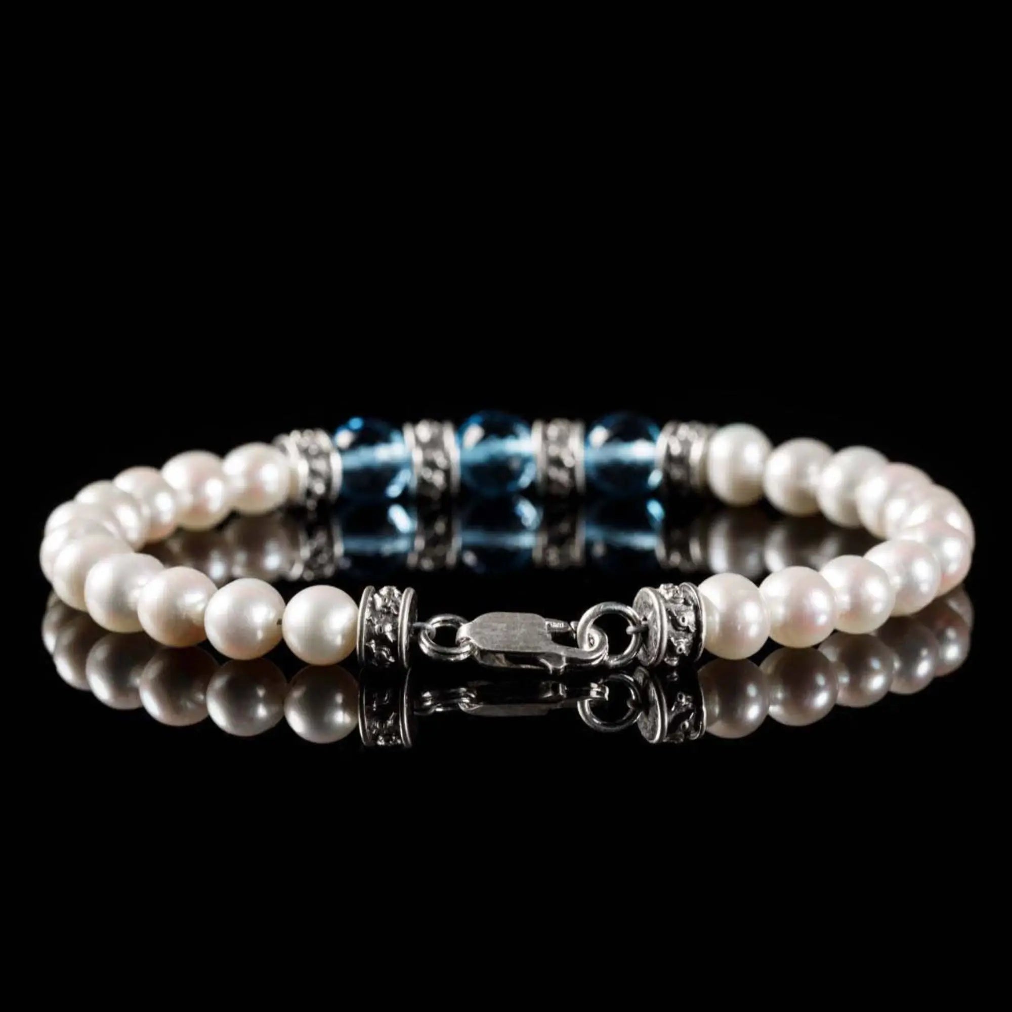 Swiss Blue Topaz - Pearl Bracelet IV (6 - 8mm)