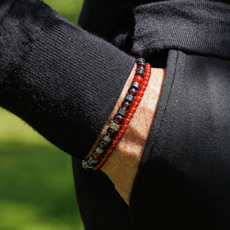 Red Garnet - Carnelian - Smoky Quartz Bracelet I (6mm) - Primary Specimen