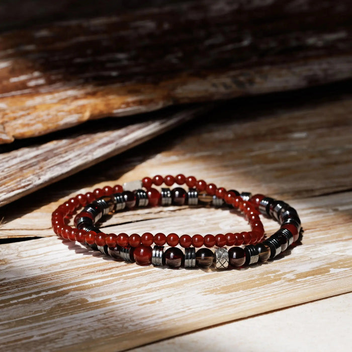 Red Garnet - Carnelian - Smoky Quartz Bracelet I (6mm) - Secondary Specimen