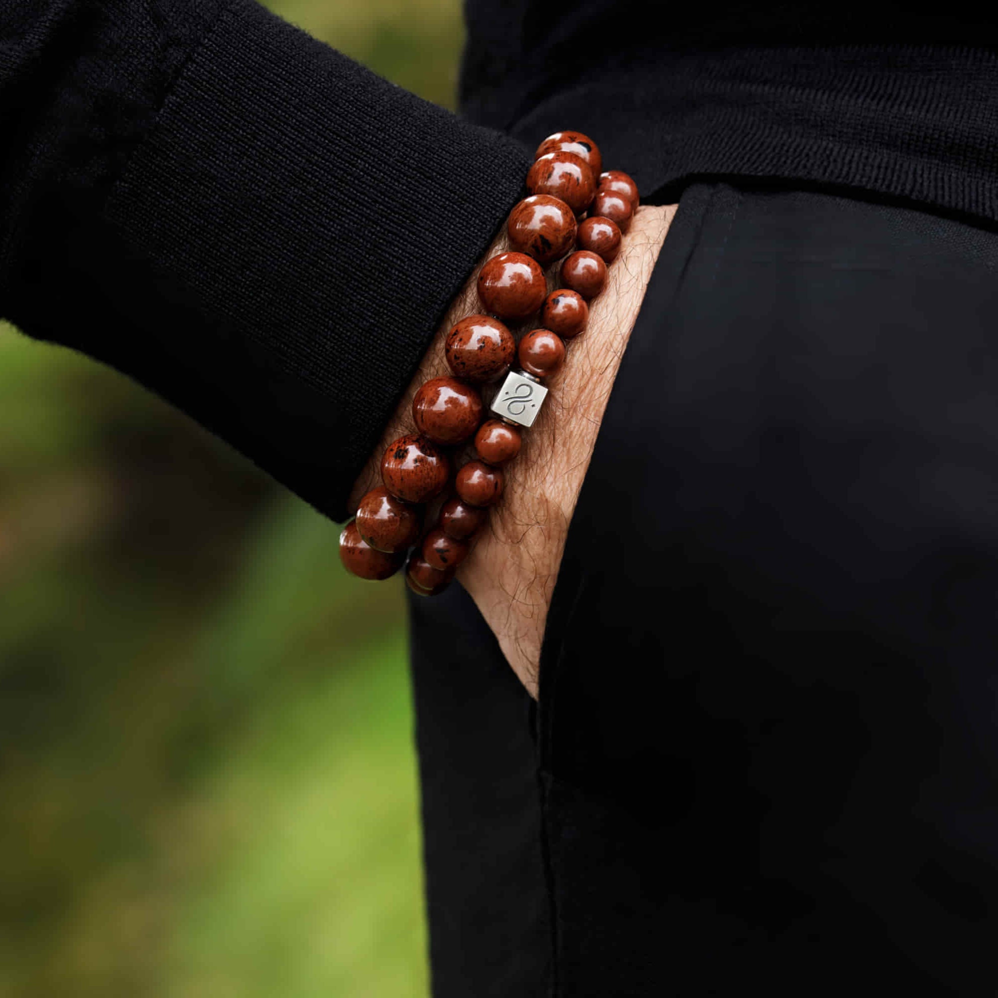 Classic Mahogany Obsidian, 12mm, Silver bracelet (6837638004790)