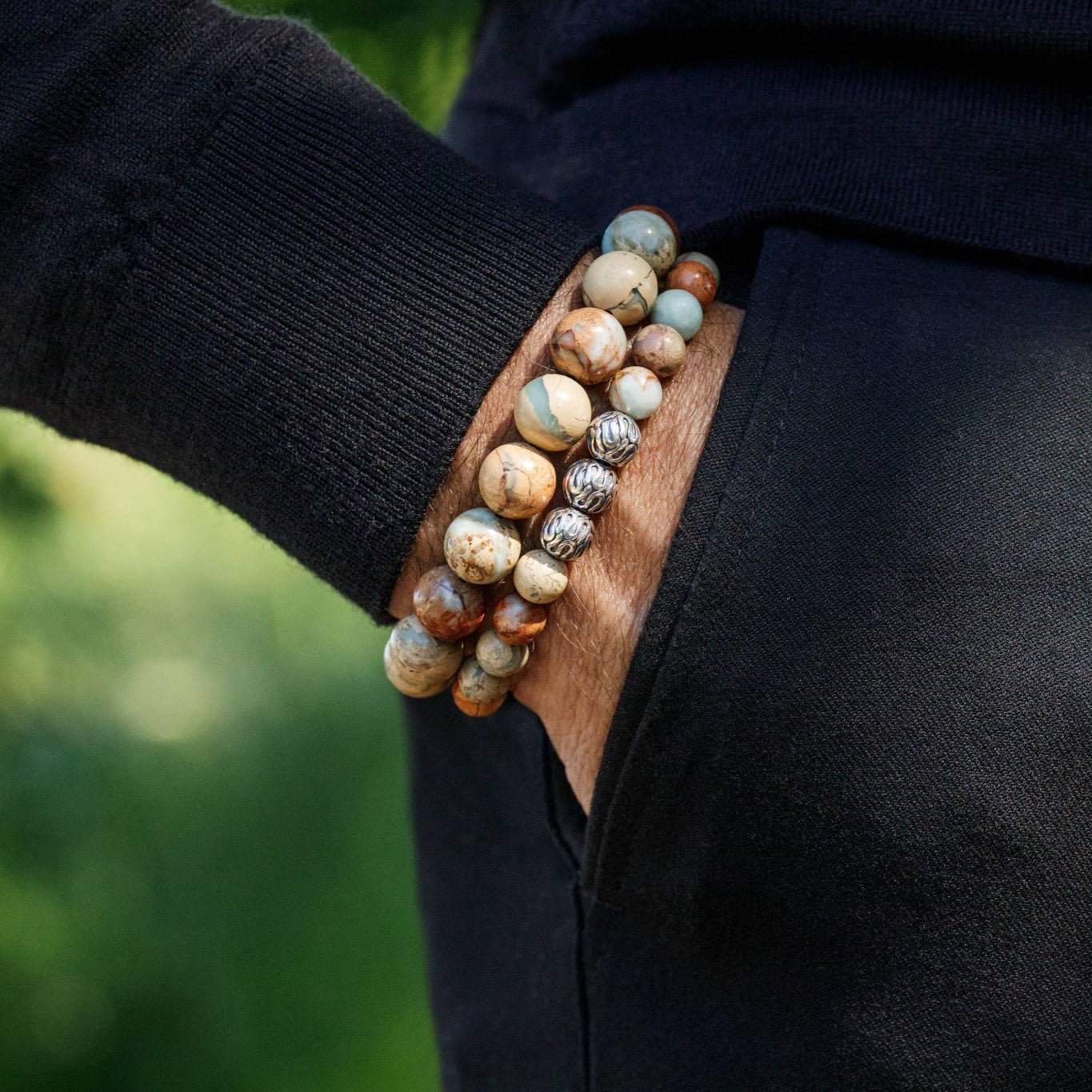 Classic Regalite Jasper, 12mm, Silver bracelet (6837634433078)