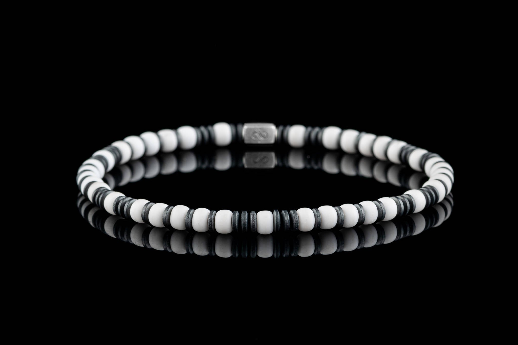 Hematite - White Bracelet VIII (4mm) (6675504824374)