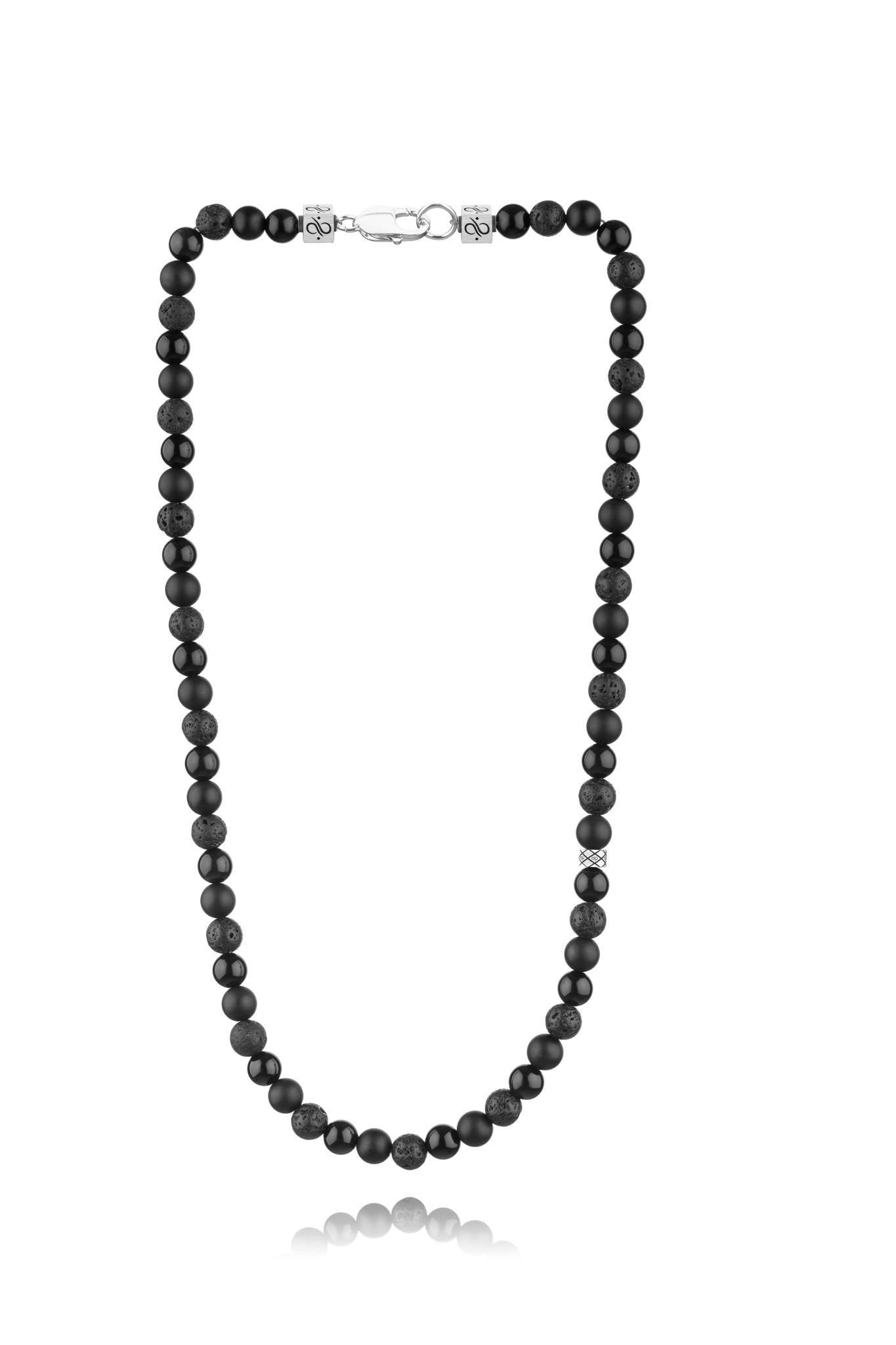 Prime Black Mixed, 8mm, Silver necklace (6611830997046)